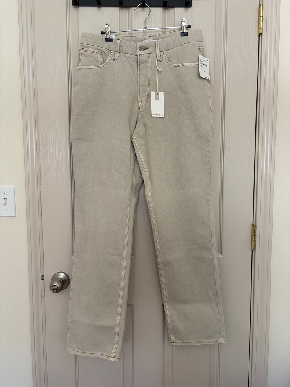 Good American Straight Leg Pants in Light Beige